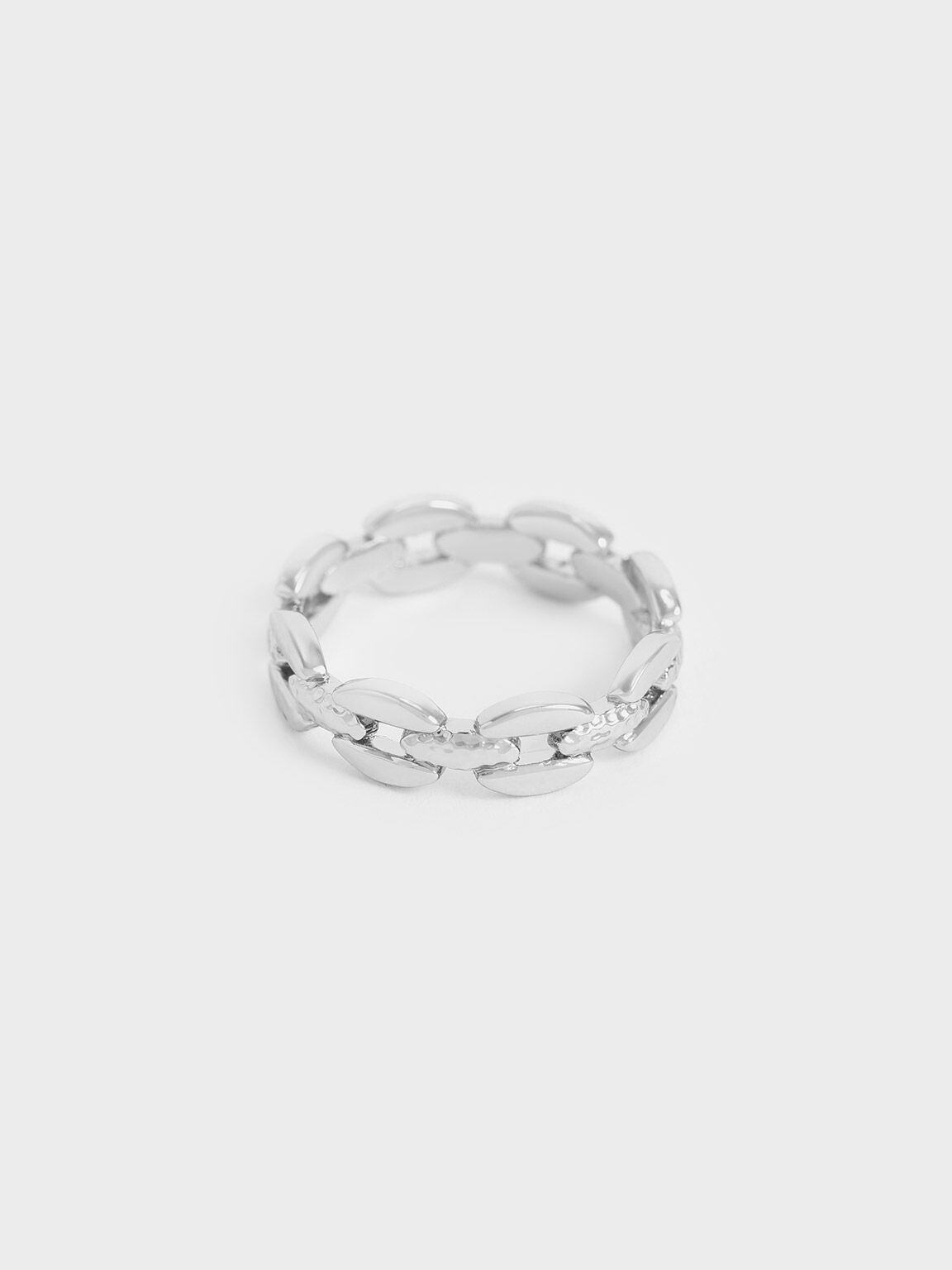 ASOS DESIGN waterproof stainless steel band ring with moving chain in silver  tone | ASOS